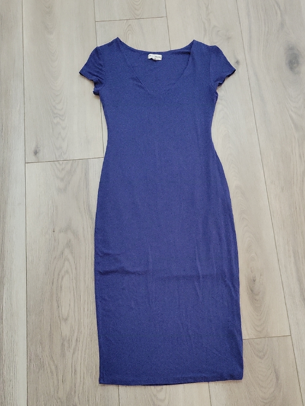 See You Monday Deep Blue V‑Neck Midi Bodycon Dress
